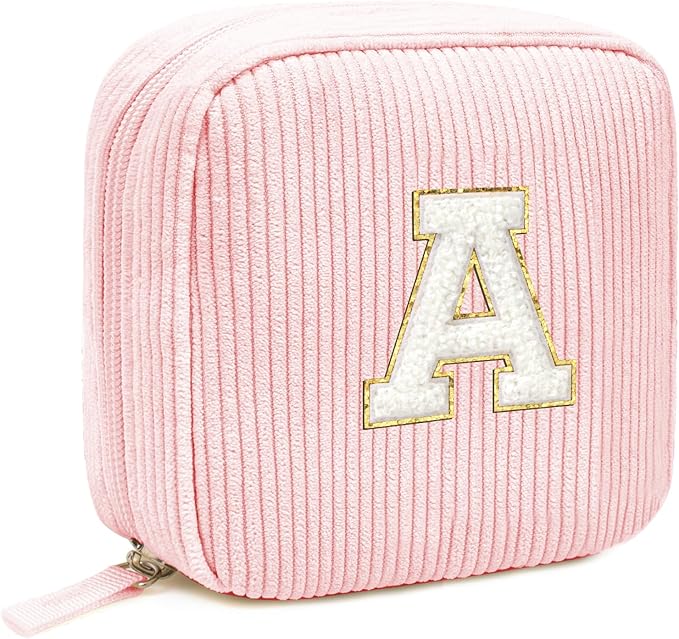 Mothers Day Gifts- Personalized Birthday Gifts for Women, Gifts for Women Mom Daughter Teacher Wife Grandmother, Monogram Initial Pink Cute Makeup Bag Pouch Easter Gifts (Letter A, Pink)