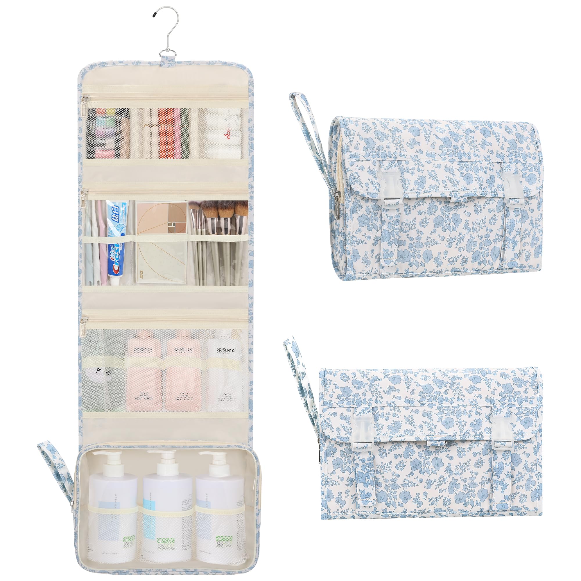 Relavel Travel Toiletry Bag with Hanging Hook, Floral Toiletries Bag