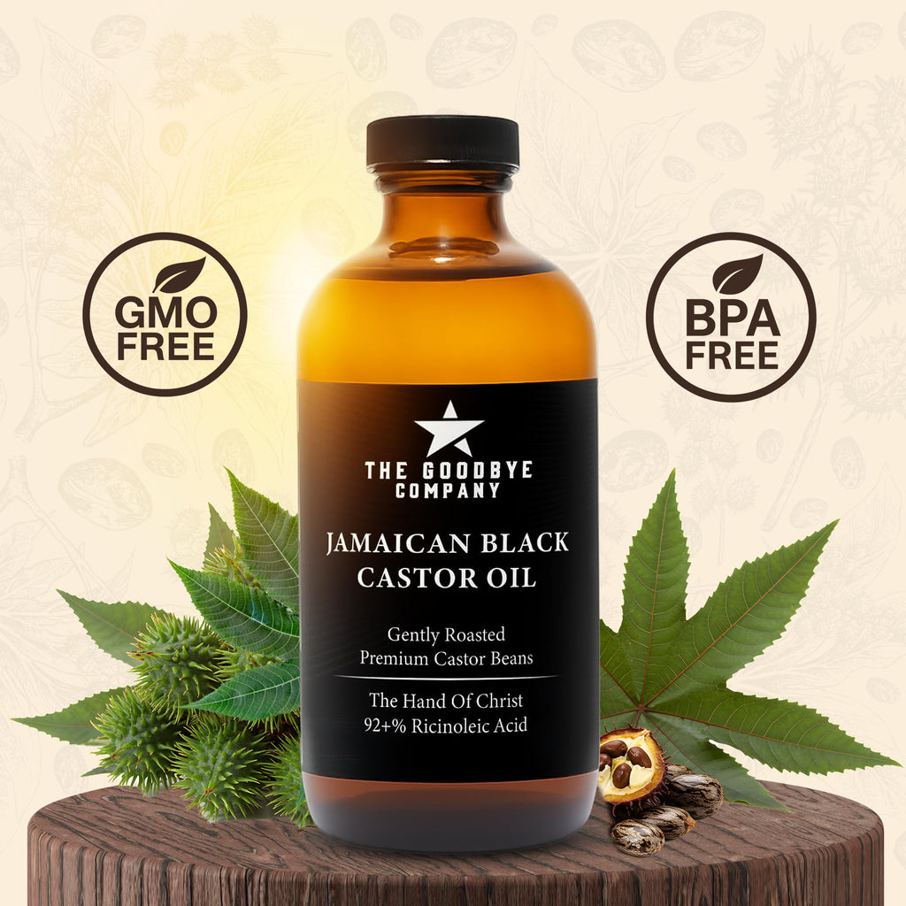 The Goodbye Company Black Castor Oil for Hair Growth – Organic, Cold-Pressed & Unrefined 100% Pure & Hexane-Free - Glass Bottle (450mL) Nourishing Oil for Eyebrow, Eyelash & Stronger Hair (16.9 oz)