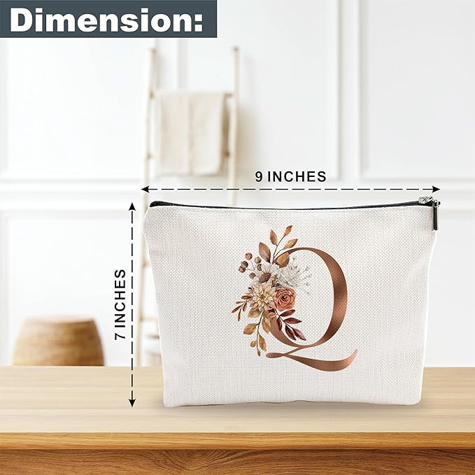 YKYENR A-Z Boho Personalized Cosmetic Bag-Floral Cotton Letter Makeup Bag With Zipper-Artistic Cosmetic Bag For Travel-Bride,Birthday Gift For Women Daughter Friends-Women Makeup Organizer-A17