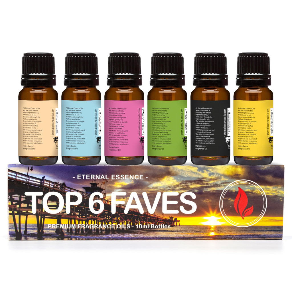 Top 6 Faves - Set of 6 Premium Fragrance Oils - Love Spell, Tahitian Vanilla, Clean Cotton, Mango, Dragon's Blood and Monkey Farts - 10ML