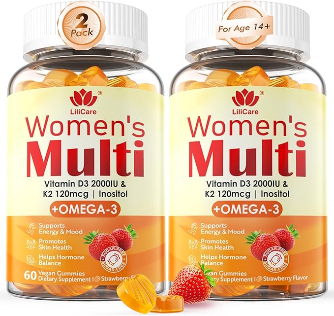 Womens Multivitamin Gummy, GLP-1 Friendly Methylated Multivitamin for Women w/Omega 3（DHA/EPA), Vitamin D3 K2, Calcium, B Complex, L-MethylFolate, Methyl B12, Women's Vitamins, Sugar Free, 120Cts