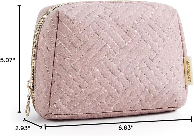 BAGSMART Small Makeup Bag, Compact Cosmetic Pouch for Women for Purse, Travel Toiletry Organizer with Wide Open Design, Pink