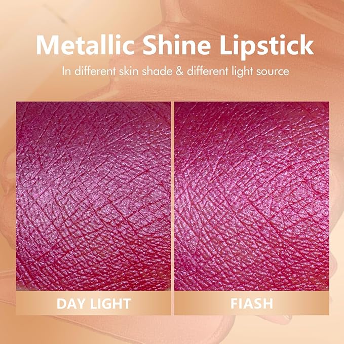MAKI YIKA Metallic Lipstick Long Lasting Hot Pink Lipsticks for Women