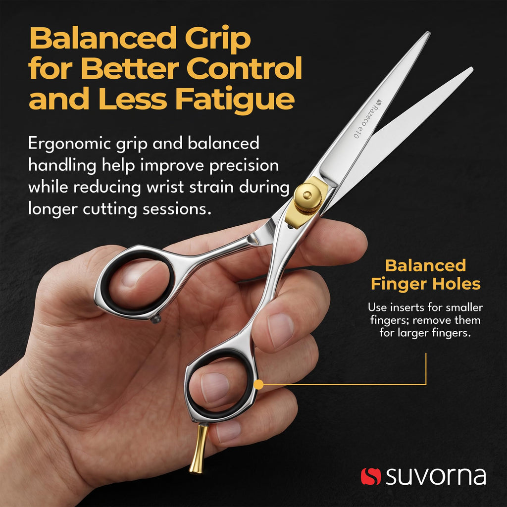 Suvorna 6.5" Hair Cutting Scissors for Professionals, Barbers - Hair Shears for Cutting, Trimming, Grooming, Precision - Extremely Sharp Razor Edge - Made With Japanese Stainless Steel for Men, Women.