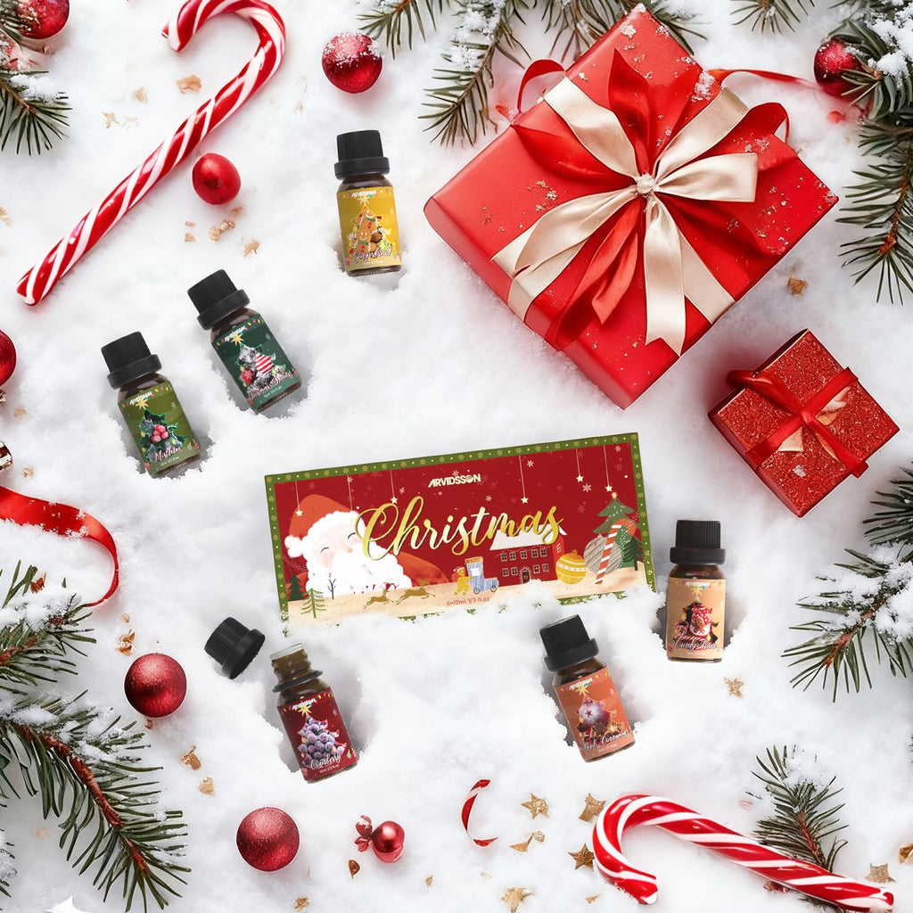 ARVIDSSON Christmas Fragrance Oil Set, Winter Essential Oils for Diffuser, Candle Making - Christmas Spirit, Gingerbread, Apple Cinnamon, Candy Cane, Mistletoe, Holiday Diffuser Oils Gift Set