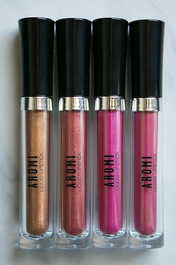 Aromi Rose Gold Metallic Liquid Lipstick - Peachy Pink, Coral Shade