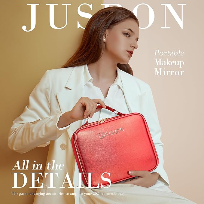 JUSRON Portable Makeup Artist Organizer Bag with Adjustable Dividers, Makeup Brush Holder Storage (Red, Medium)