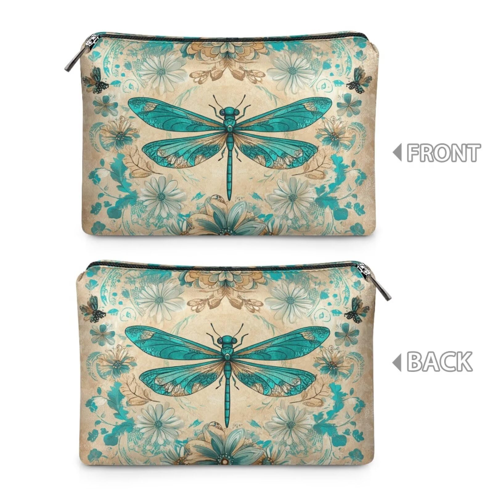 COEQINE Dragonfly Cosmetic Makeup Bag for Women Western Leather Cosmetic With Zipper for Travel Cosmetic Case for Ladies Party Bag Leather Purse for Women Small Cosmetic Wallet for Birthday Party