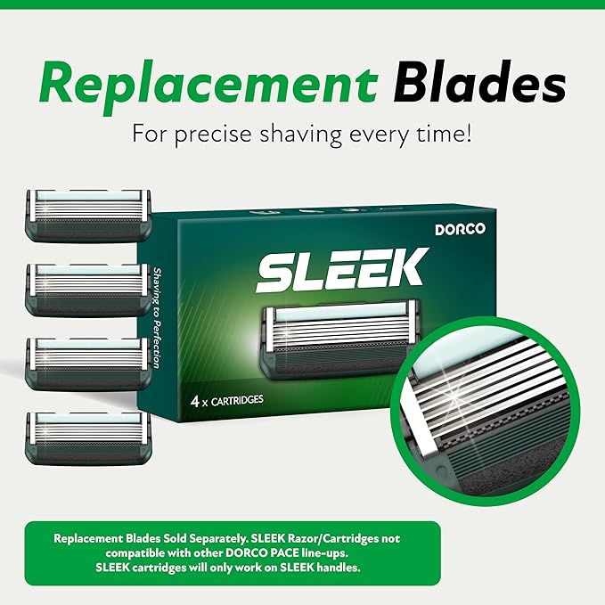 DORCO SLEEK 6 Blade Razor for Men with Multi-Flex Technology for a Smooth & Comfortable Shave | Cartridge Razor for Men, Razor Handle + 2 Cartridges
