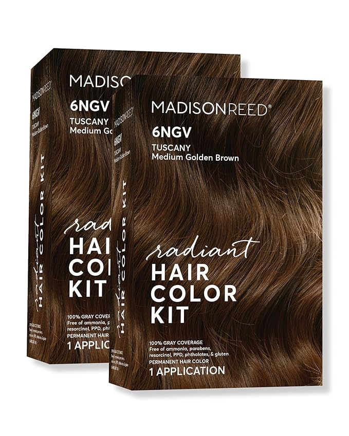 Madison Reed Radiant Hair Color Kit - 6NGV Medium Golden Brown (Tuscany Brown), Permanent Hair Dye, Dimensional Gray Hair Blending | PPD-Free & Ammonia-Free, 2 Pack