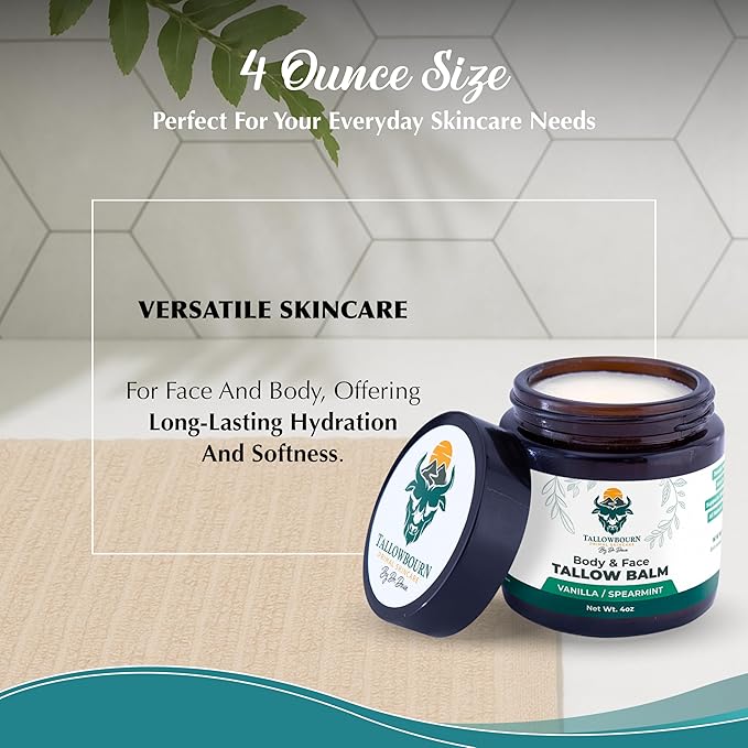 Grass-Fed Beef Tallow Balm for Face & Body - Vanilla & Spearmint - 4oz