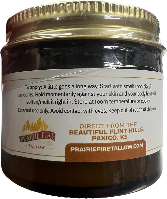 Prairie Fire Candles Grass Fed Beef Tallow Balm Grown and Made in USA - Organic Grass Fed and Finished Tallow - Moisturizing Skin Care Orange 2 oz