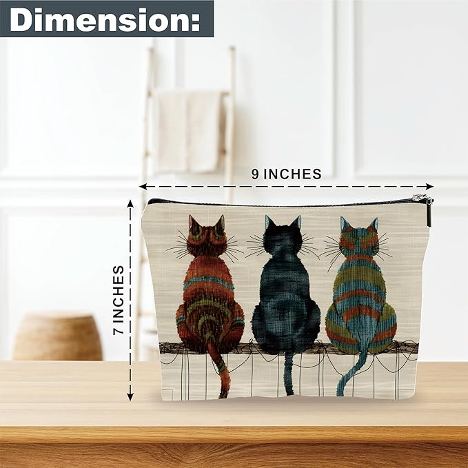 YKYENR Retro Makeup Bag - Three Cute Cats - Art Drawing Theme Cosmetic Bag, Toiletry Bag, Gift For Girls, Besties, Personal Care & Accessories(Back) - A24