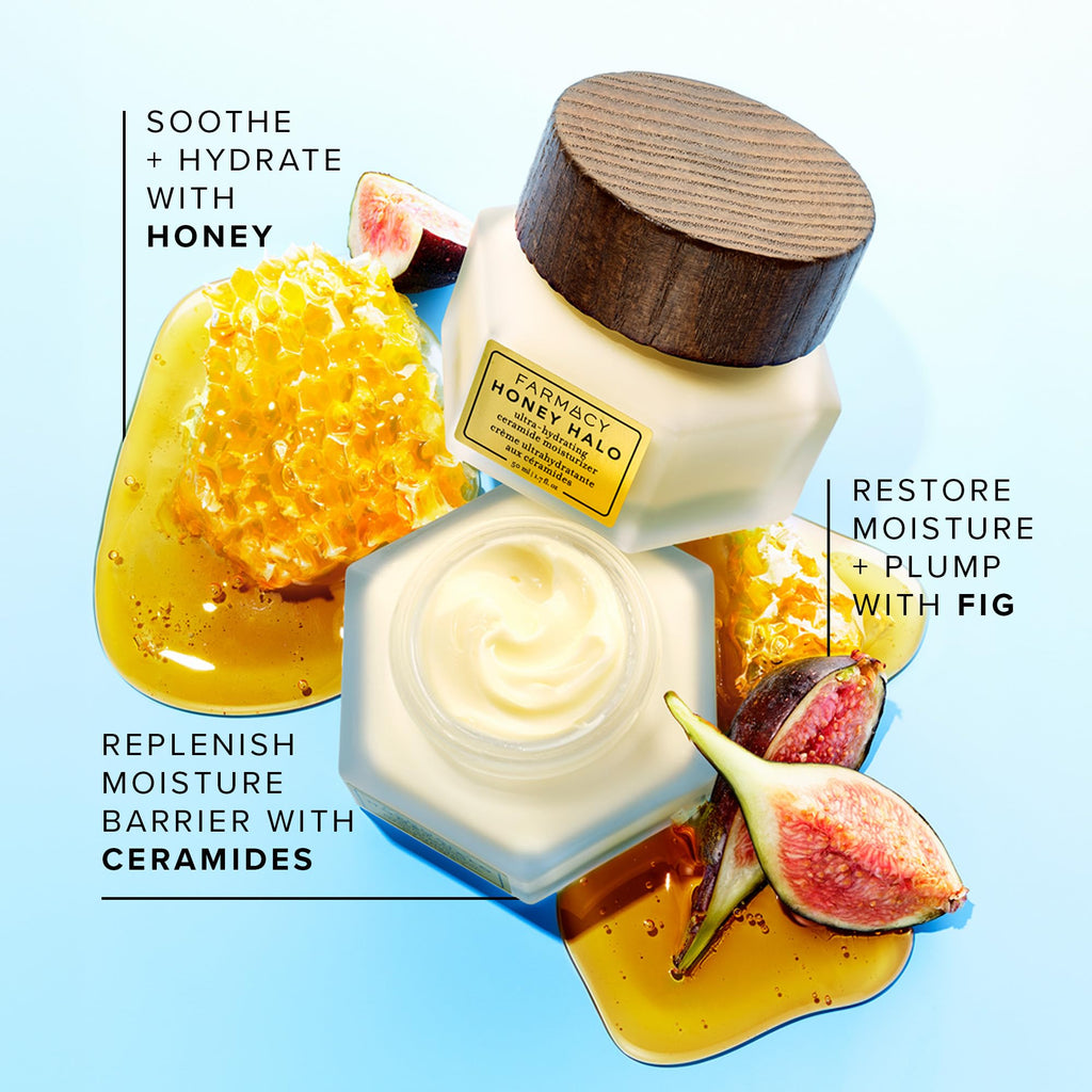 Farmacy Ceramide Face Moisturizer - Honey Halo Ultra Hydrating Facial Moisturizer with Buckwheat Honey + Ceramides - Helps Restore Barrier + Replenish Dryness - Plumping Skin Care for Dry Skin (100ml)