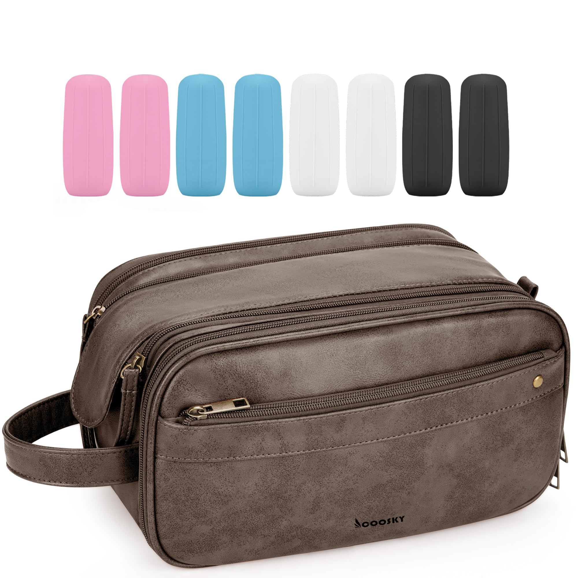 COOSKY Travel Toiletry Bag for Women, Large Hanging Toiletries Organizer Bags for Man, Cruise Ship Essentials, Water-resistant Shaving Case, PU Leather Makeup Accessories, Cosmetic Dopp Kit