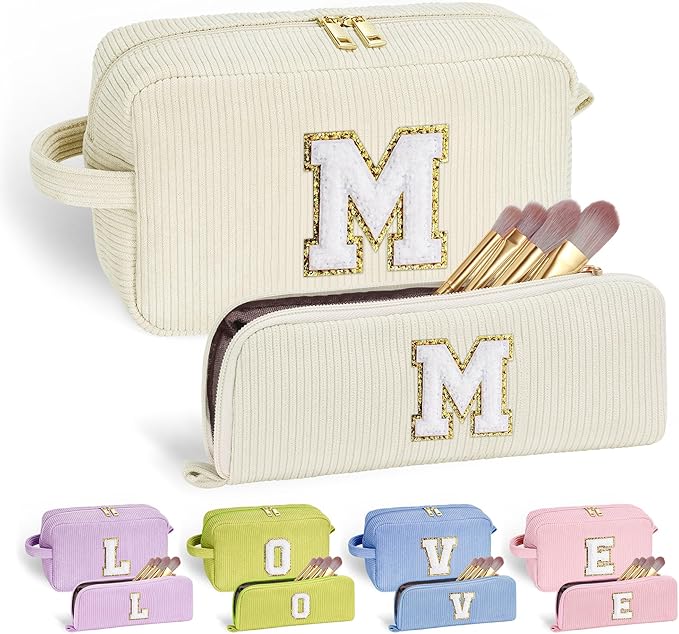 YOOLIFE Travel Makeup Bag - Personalized White Make Up Bag Travel Cosmetic Bags for Women Teens Girls | Birthday Gifts for Women Her | Teen Girls Birthday Gifts Trendy Stuff, Wedding Gift White M