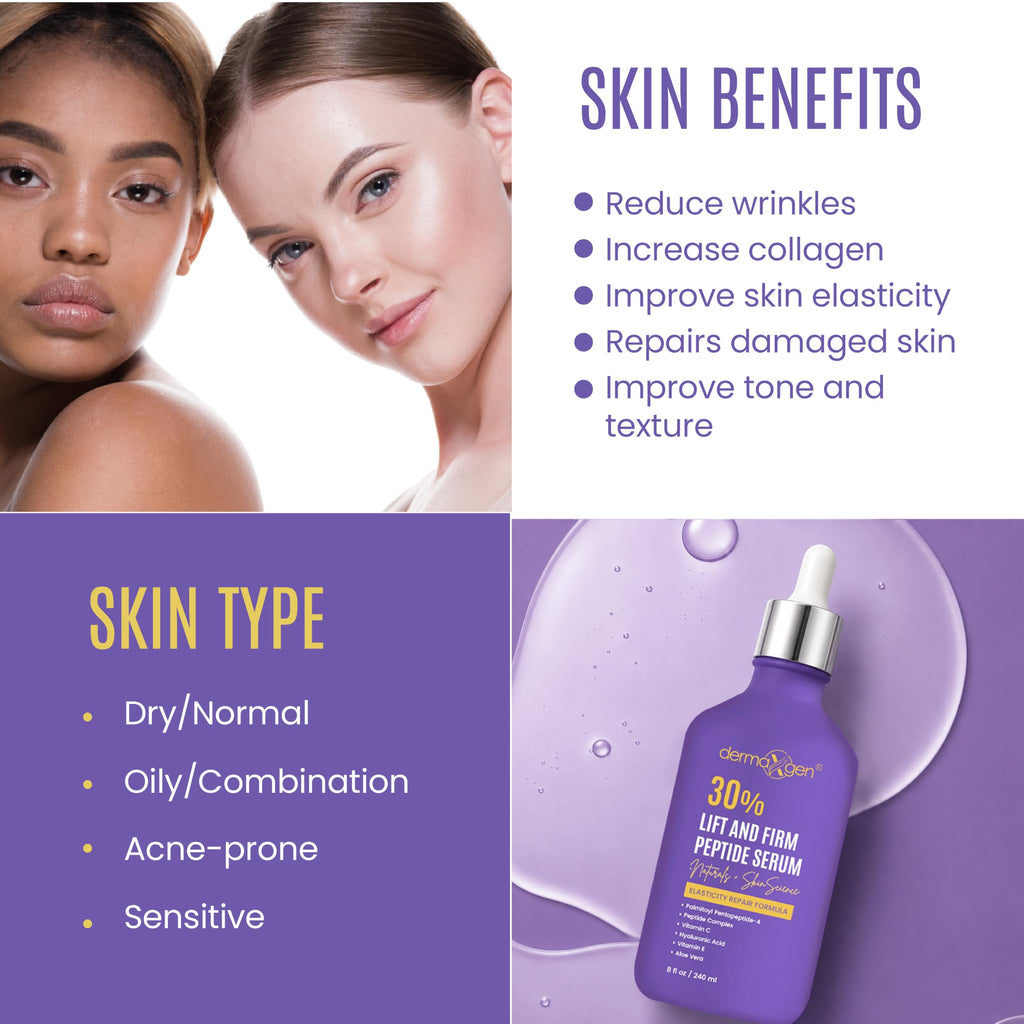 Dermaxgen Lift & Firm 30% Peptide Serum for Face – Anti-Aging Serum with Vitamin C, E, Matrixyl 3000, Aloe Vera & Hyaluronic Acid – Multi-Peptide Formula to Lift, Firm & Rejuvenate Skin (8 fl oz)