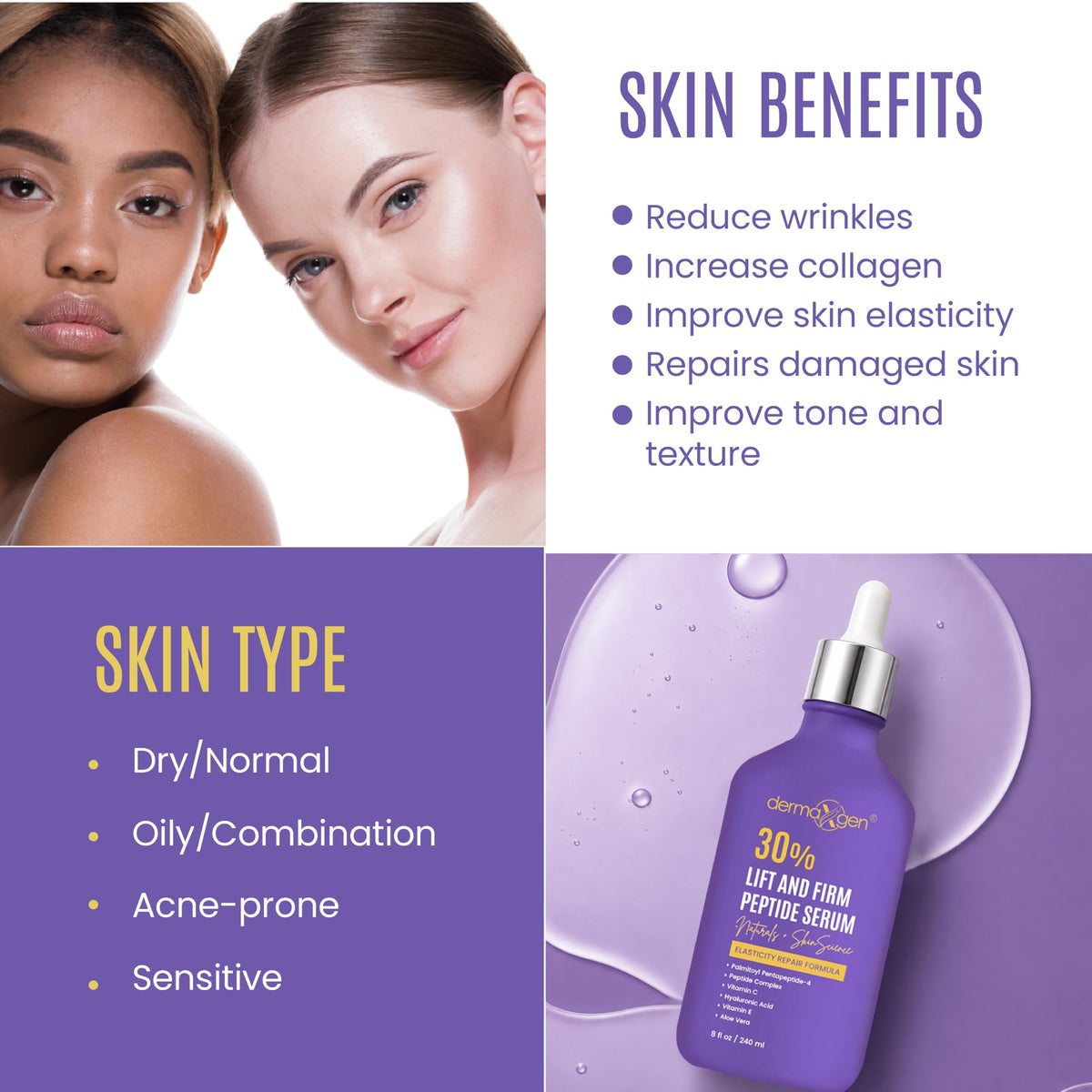 Dermaxgen Lift & Firm 30% Peptide Serum for Face – Anti-Aging Serum with Vitamin C, E, Matrixyl 3000, Aloe Vera & Hyaluronic Acid – Multi-Peptide Formula to Lift, Firm & Rejuvenate Skin (8 fl oz)