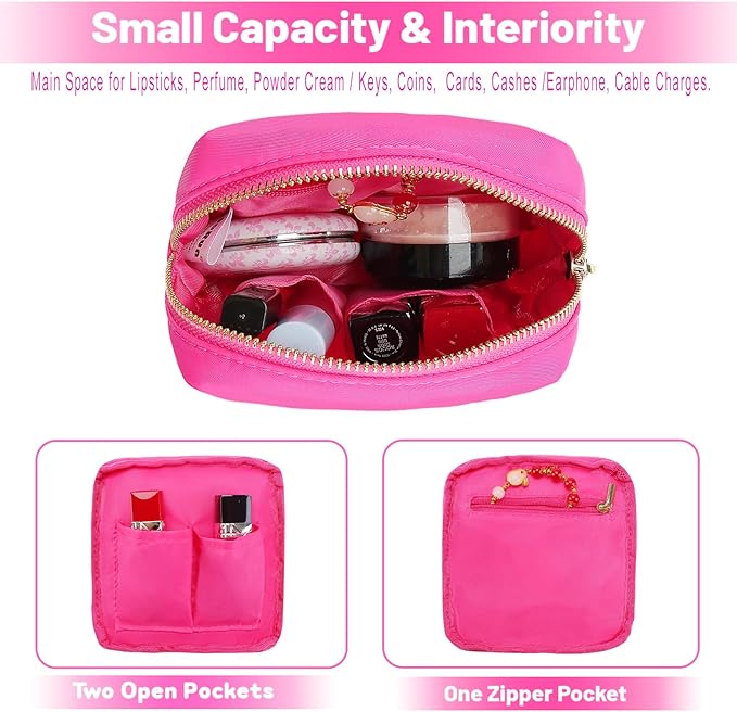 YogoRun Small Coins Pouch for Purse Mini Makeup Bag Women Toiletry Kit Nylon Cosmetic Pouch Bag with Zipper Pocket S, Hot Pink
