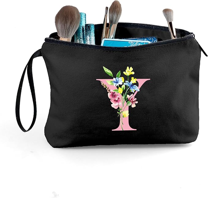 SEAMOON A-Z Womens Birthday Gifts, Initial Cute Makeup Bag with Mirror, Y