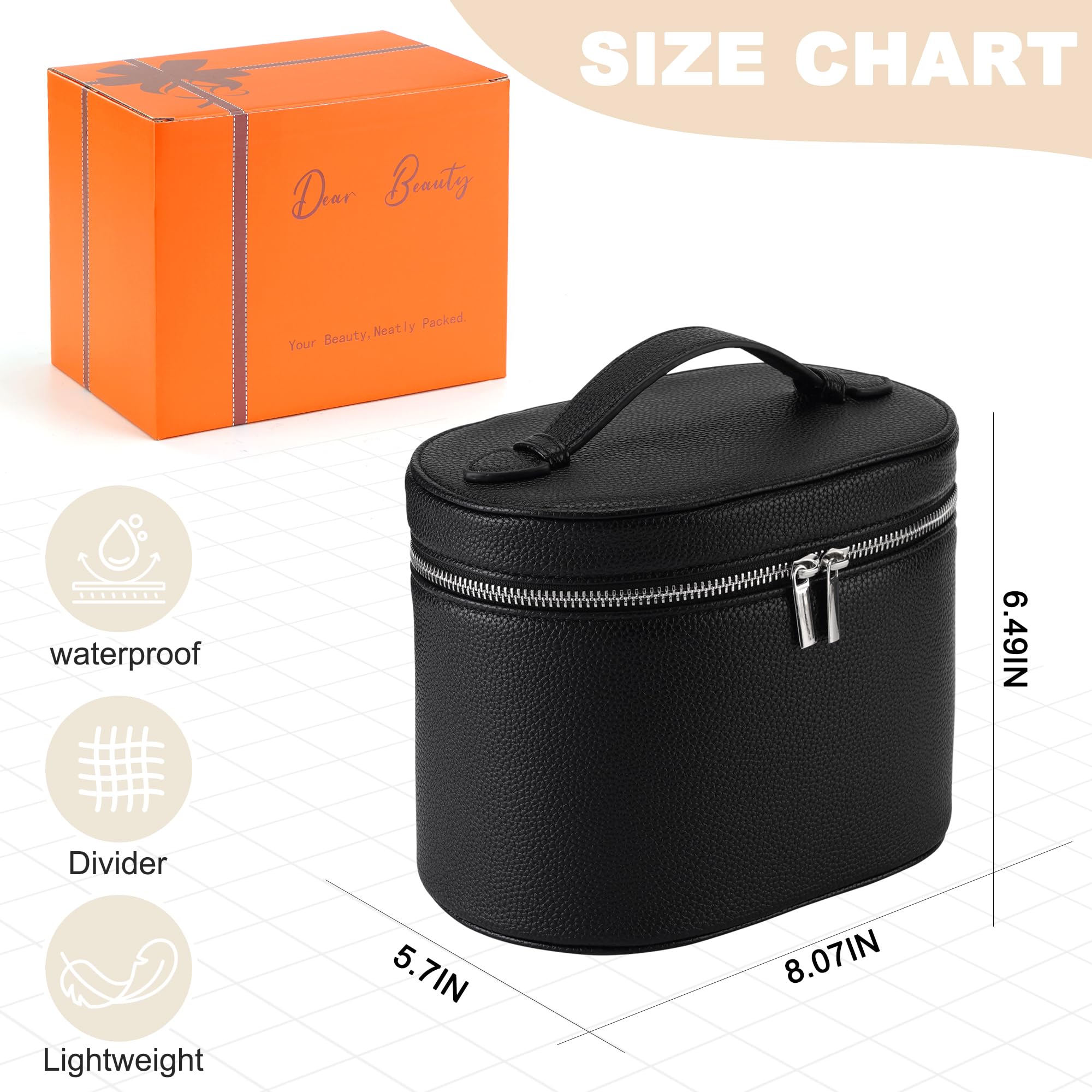 UUYUUY Makeup Bag Vanity Case Cosmetic Bag with Removable Divider Travel Toiletry Bag for Women Portable Make up Box Organizer, Black