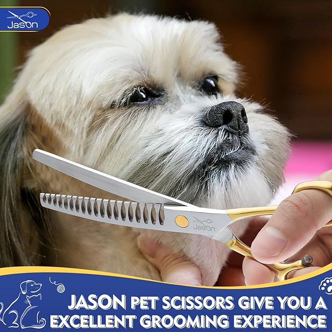JASON Curved Dog Chunker Scissors - 7.5" Grooming Downward Shears 19 Teeth