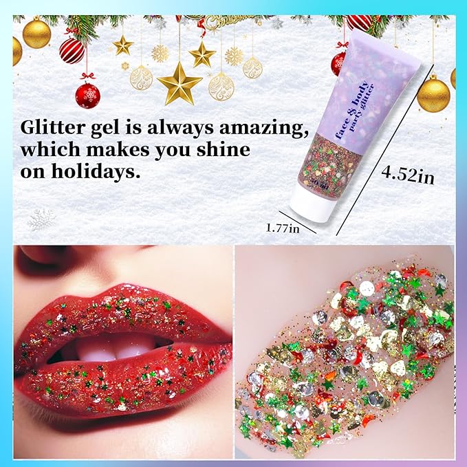 DAGEDA Christmas Body Glitter Gel,Sparkly Face Hair Glitter Makeup