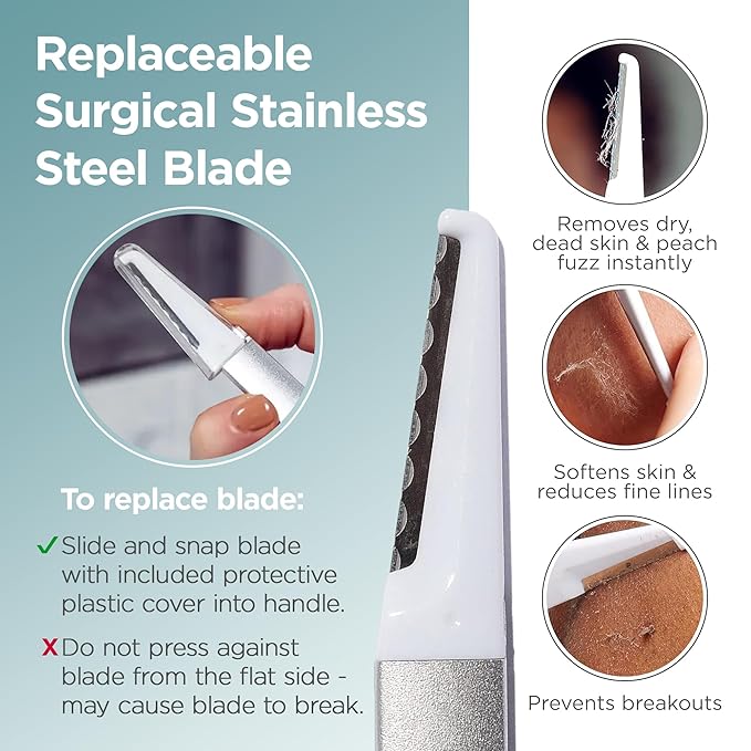 StackedSkincare Dermaplaning Kit for Face – At Home Exfoliation Tool with 3 Replacement Blades + 3 Precision Blades – Removes Dead Skin & Peach Fuzz for Smoother-Looking Skin