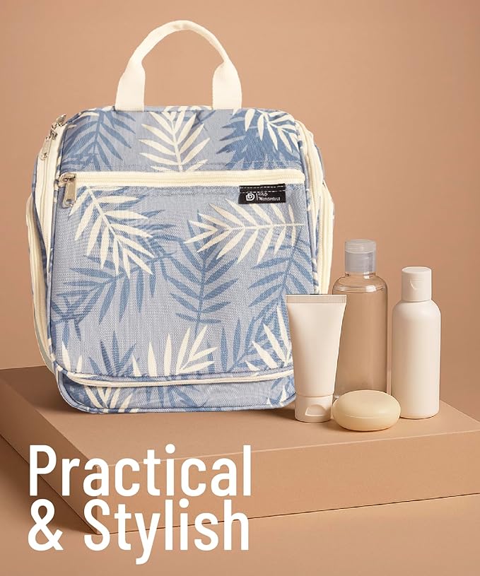 D&D Hanging Travel Toiletry Bag for Men and Women – Large Cosmetics, Makeup and Toiletries Organizer Kit with 10 Compartments, YKK Zippers, XXL Metal Swivel Hook, Water-Resistant Nylon Floral