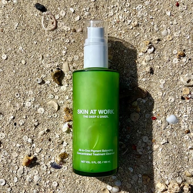 SKIN AT WORK Deep C Diver Vitamin C Cleanser - 6-in-1 Glow Face Wash with Niacinamide & Algae - Daily Treatment Cleanser & Weekly Mask, (100 ml, 3.4 oz).