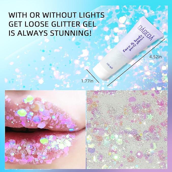 DAGEDA White Body Glitter Gel, Sparkly Hair Face Glitter Makeup Accessories