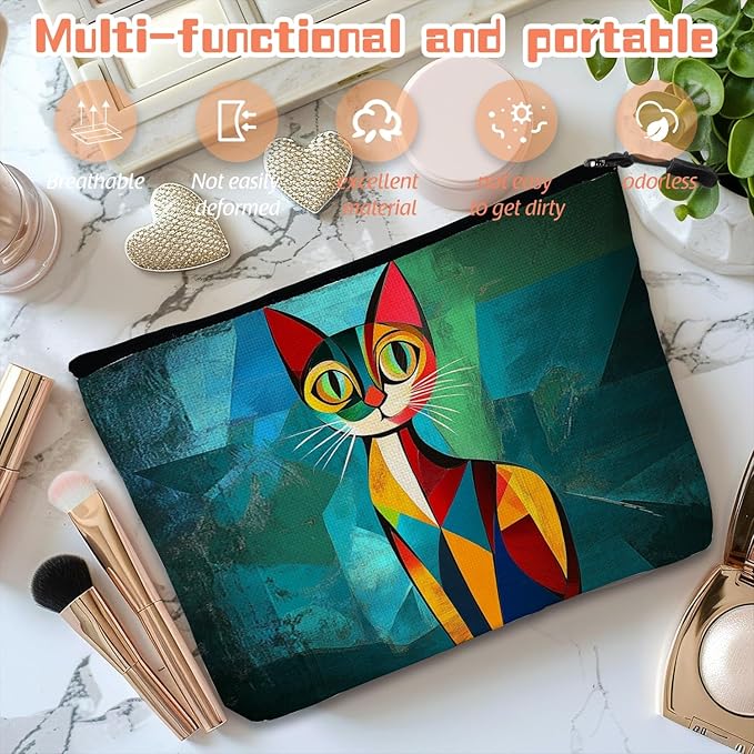 Scribesense Cosmetic Bags Travel Makeup Toilet Case Waterproof Pouch for Women Girls 6.7X9.45inches - Beautiful Color - Block Kitty