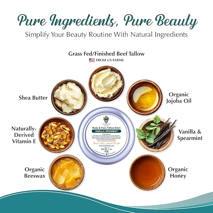 Grass-Fed Beef Tallow Balm for Face & Body - Vanilla & Spearmint - 1oz