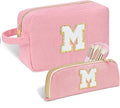 Sernaxi Personalized Initial Makeup Bag Trendy Stuff Corduroy Cosmetic Bag Travel Toiletry Bag, Valentine’s Day Gift Makeup Organizer Case & Makeup Pouch for Women teen Girls Mom Girlfriend Wife