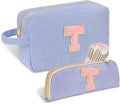 Sernaxi Personalized Initial Makeup Bag Trendy Stuff Corduroy Cosmetic Bag Travel Toiletry Bag, Valentine’s Day Gift Makeup Organizer Case & Makeup Pouch for Women Teen Girls Mom Girlfriend Wife