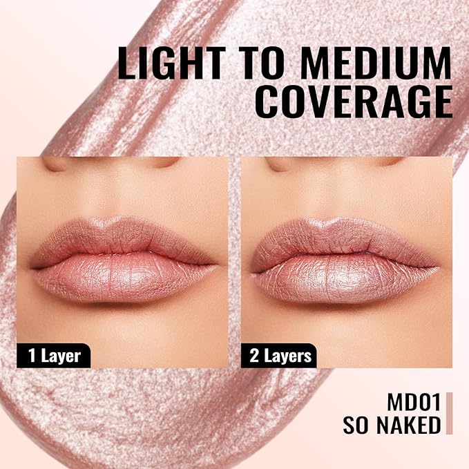 Oulac Pink Lipstick for Women - Metallic Lipsticks, Pink Shimmer Lip Gloss Long Lasting Waterproof, High Impact Lip Color, Oil-Based Formula, Transferproof, Vegan & Cruelty-Free Lip Makeup MD01