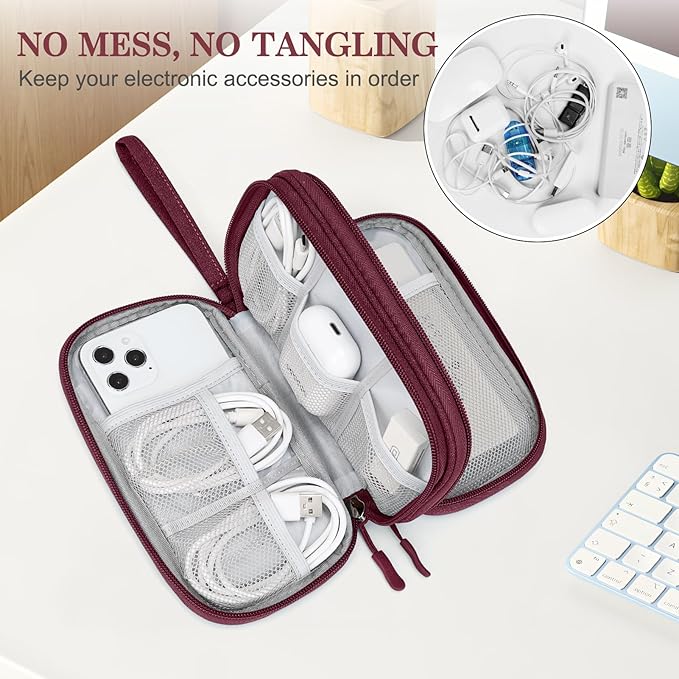 FYY Electronic Organizer, Travel Tech Pouch Bag, Cable Organizer Wine Red