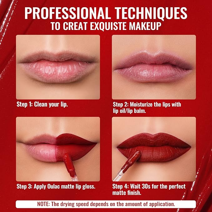 Oulac Red Lipstick Matte for Women, Long Lasting Lipsticks Smudegerproof, Creamy Texture, Waterproof, Non-Stick Cup, Lip Tint Stain with Vitamin E & Rose Oil, Vegan, Cruelty-Free, M01