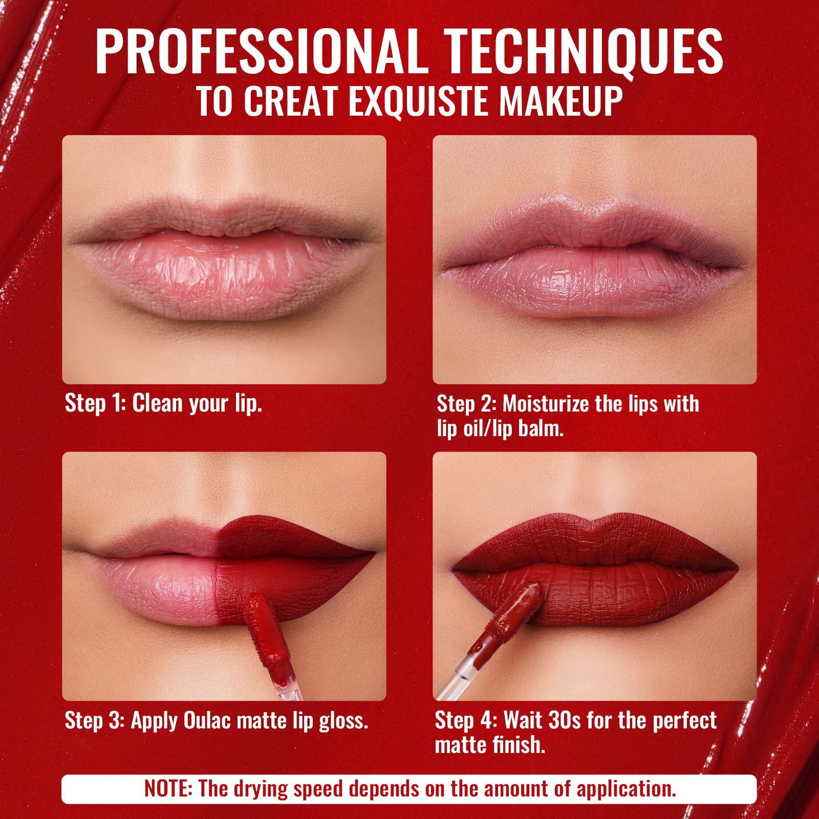 Oulac Red Lipstick Matte for Women, Long Lasting Lipsticks Smudegerproof, Creamy Texture, Waterproof, Non-Stick Cup, Lip Tint Stain with Vitamin E & Rose Oil, Vegan, Cruelty-Free, M01