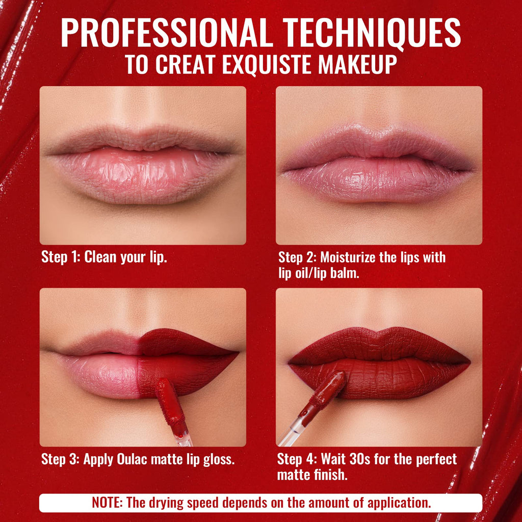 Oulac Red Lipstick Matte for Women, Long Lasting Lipsticks Smudegerproof, Creamy Texture, Waterproof, Non-Stick Cup, Lip Tint Stain with Vitamin E & Rose Oil, Vegan, Cruelty-Free, M01