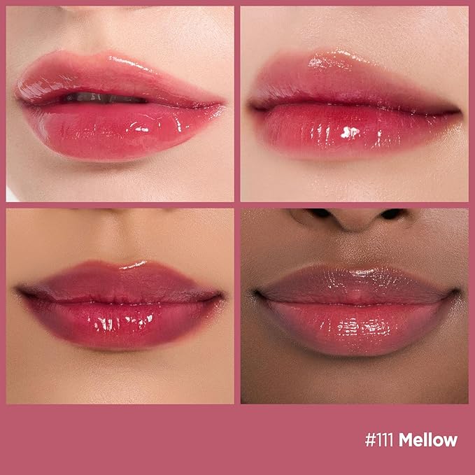 Laka Fruity Glam Tint | Glowing Korean Lip Tint with Hydrating Lightweight Texture | Buildable Color, Non-Sticky High Shine Gloss | K-Beauty Korean Makeup | #111 Mellow, 0.15oz