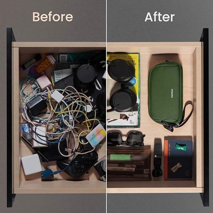 tomtoc Electronic Organizer Travel Case, Dual Compartment Tech Organization