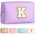TOPEAST Initial Cosmetic Bag, PU Leather Waterproof Travel Toiletry Bag, Monogrammed Gifts for Women, Personalized Birthday Gift for Sister Friends, Cute Stuff for Girls (Purple K)