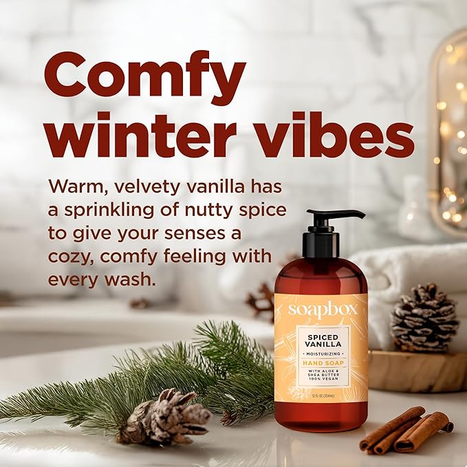 Soapbox Spiced Vanilla & Frosted Pomegranate Liquid Hand Soap, Moisturizing Hand Wash - Gentle Cleanser for Hands - Clean Ingredients Free of Harsh Chemicals, Sulfates, Parabens & Silicones - 4 Pack