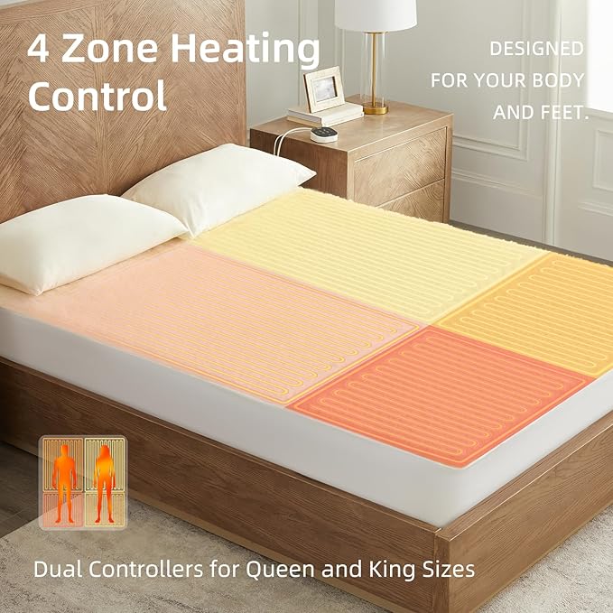 Bwarm Multi-Zone Heated Mattress Pad King Wool Electic Mattress Pad, Touchscreen Bed Warmer with 9 Heat Settings, 1-12 Hours Auto Off Memory Deep Pocket,Machine Wash White King 78" x 80"