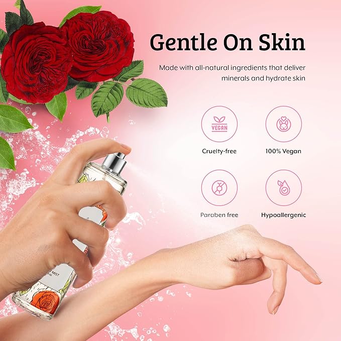 Freida and Joe Rose Elegance Fine Fragrance Body Mist Spray Capturing Timeless Allure of Blooming Roses, 8 oz Spray Bottle Ideal for Gifting, Stocking Stuffer – Mother's Day Gift for Mom