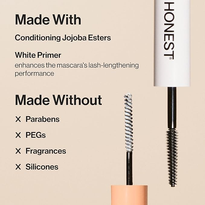 Honest Beauty 2-in-1 Extreme Length Clean Mascara, Primer, Black,.27 fl oz