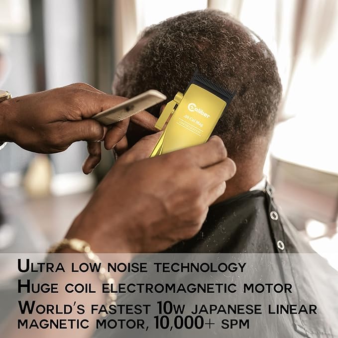 Caliber.50 Cal Limited Edition Clipper - Long Lasting 8+ Hours of Power - Ultra Low Noise Technology - Rechargeable Powerful Battery - Easy Zero Gap Cut - Hair Grooming Tool for Men (Gold)