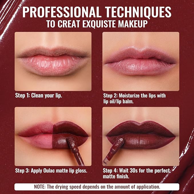 Oulac Dark Red Lipstick Matte for Women, Burgundy Lipstick Long Wear, Smudgeproof Liquid Lipsticks, Waterproof Lip Stain, No Transfer, Vegan & Cruelty-Free M18